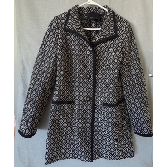 Carlisle Jackets & Blazers - Carlisle Black Cream Geometric Diamond Jacquard Knit Coat Jacket Sz 4